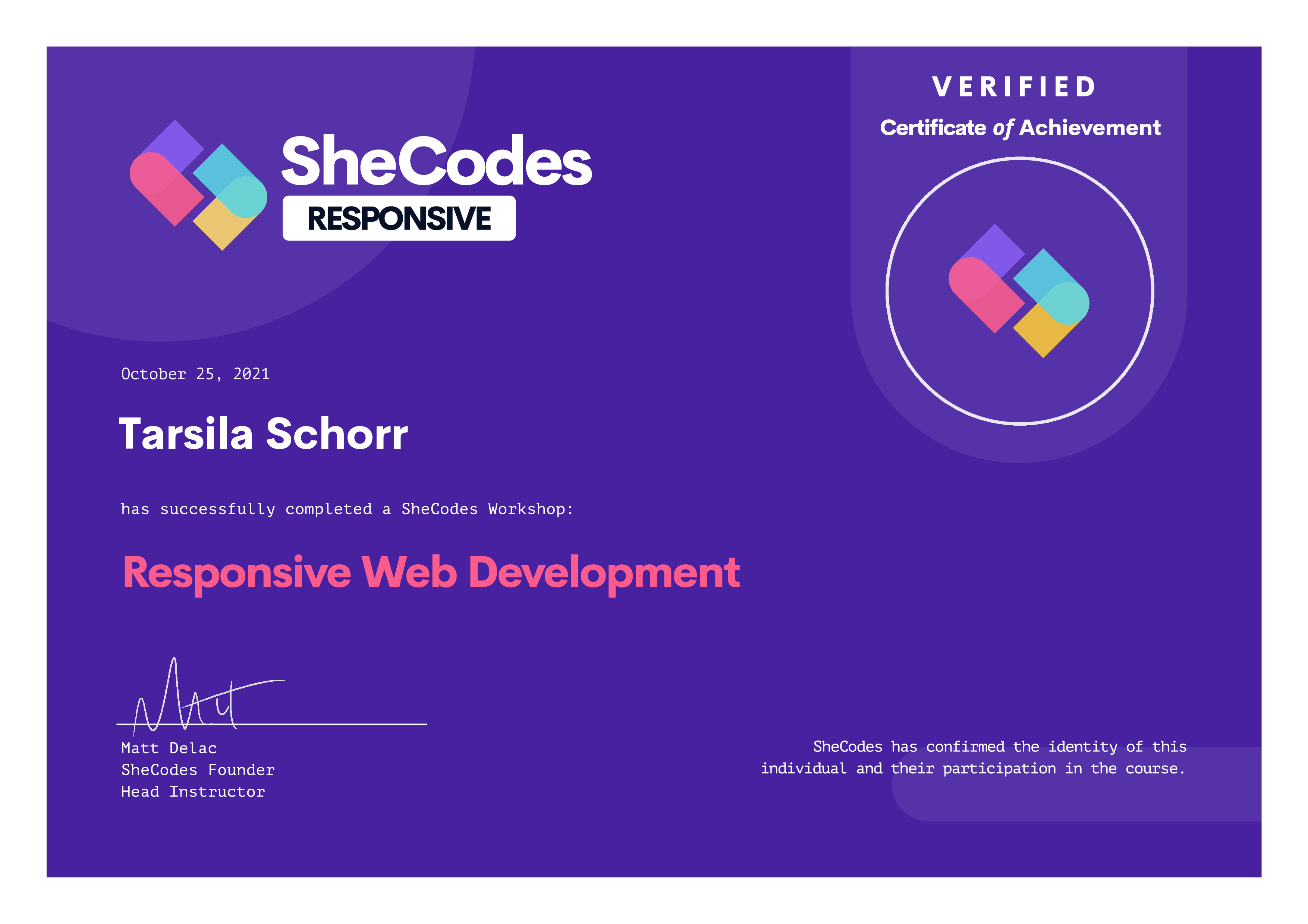 SheCodes Responsive Certificate